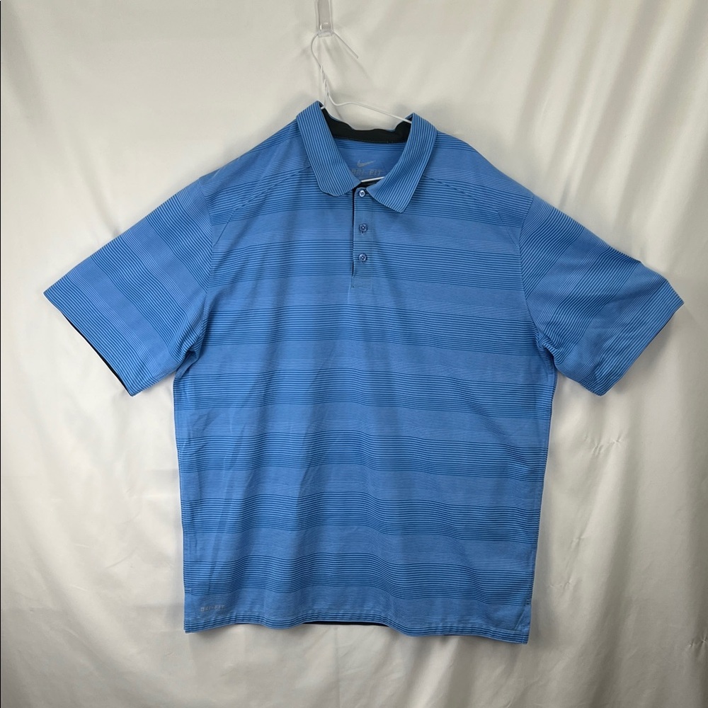 Nike - Men’s Golf Shirt - XL - Medium and Light Blue Stripes - Dri Fit